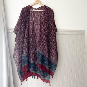 Moss Rose One Size Elegant Burgundy Teal Women Swim Coverup Tassels Boho